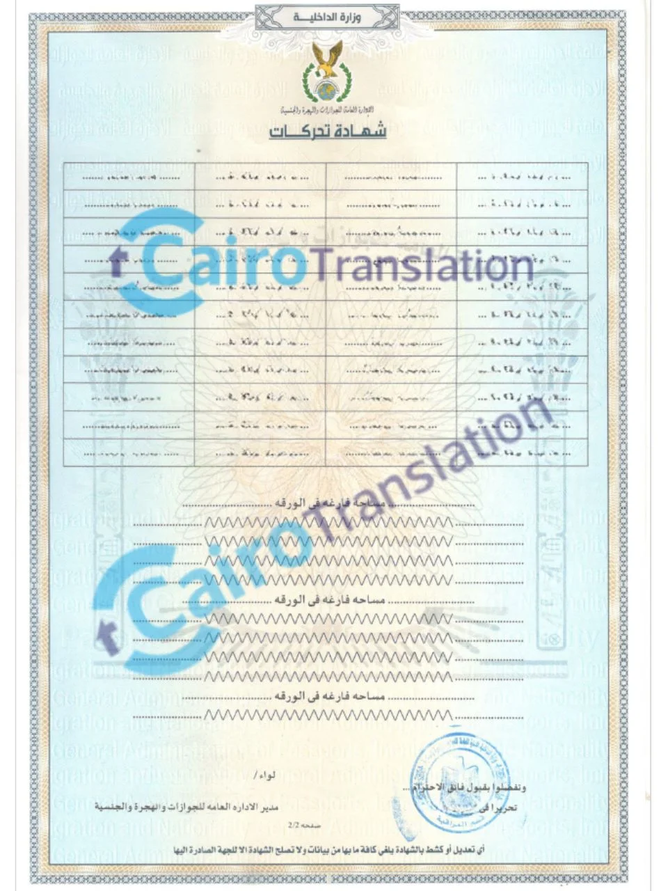 ترجمة شهادة تحركات